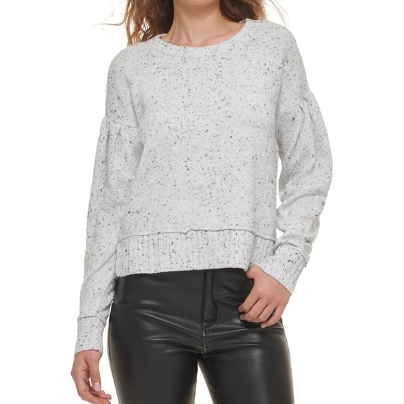 DKNY Crew Neck Long Puffed Volume Sleeve Pleated Dropped Shoulder Sweater Sz. L - Picture 8 of 8